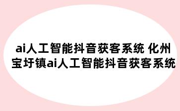 ai人工智能抖音获客系统 化州宝圩镇ai人工智能抖音获客系统怎么样